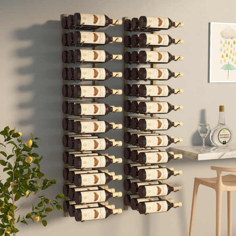 Support à vin mural Neriadh, H 45,7 po x l 8,9 po x P 1 po, Or