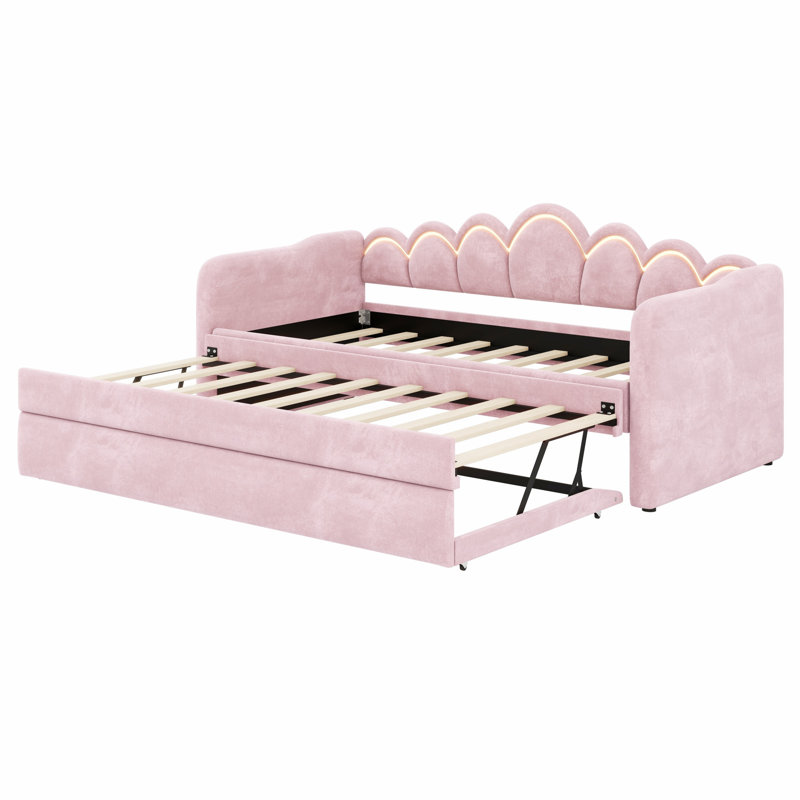 Structure de lit de jour avec couchette et lumières DEL Modern Upholstery, Rose