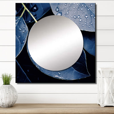 Bryttanie - miroir mural carré bleu indigo feuilles harmonieuses pour chambre