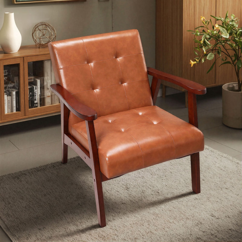 Ensemble de 2 fauteuils modernes Mid-Century capitonnés en cuir artificiel Havva
