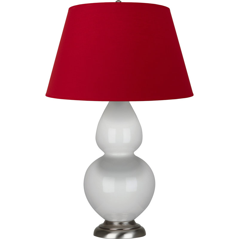 Lampe de table double gourde en céramique, Lys émaillé / argent antique, Rouge, Argent argent