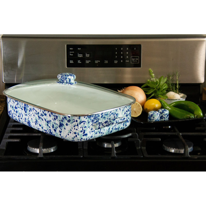 Ocean Blue Enamelware Covered Roasting Pan, 1.5 Quarts
