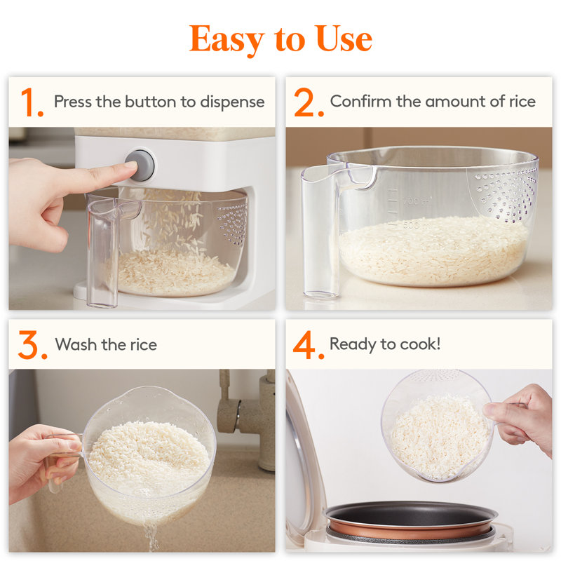 Distributeur de riz 25 lb, contenant de riz résistant à l'humidité avec tasse à mesurer, sans BPA, transparent, Transparent