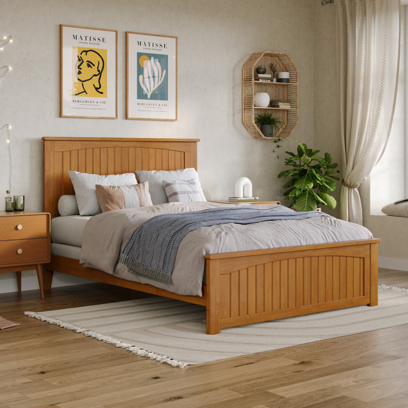 Lit de base en bois massif Graham avec pied de lit assorti, Double, Caramel clair