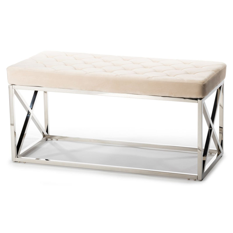 Mynatt Upholstered Bench, Silver, White
