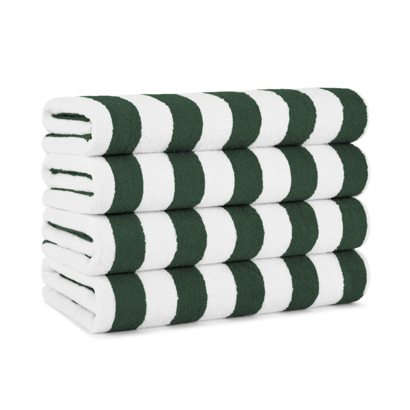 Hunter Green and White Striped Oversized Cotton Beach Towels - 30 x 70 in - Pack of 4