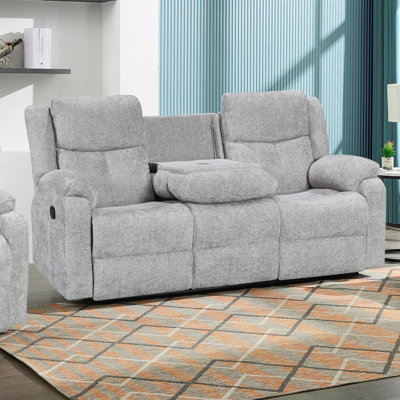 Rosevale 3-Seater Manual Recliner Sofa with Console - Silver
