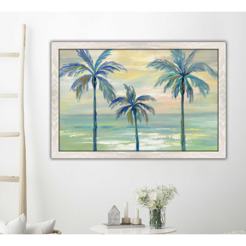 « marine layer palms », reproduction de peinture à l’acrylique, H 27,5 po x l 39,5 po x P 0,75 po