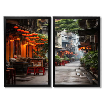 «Vietnam Hanoi Old Floral Quarter», ensemble d'art sur toile, paysages orange, ensemble de 2