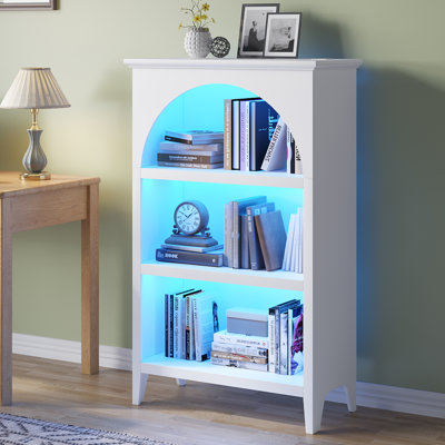 47.48"H x 29.53"W Wooden Bookcase with Tri-Colour LED Lights, Motion Sensor & USB Charging Station