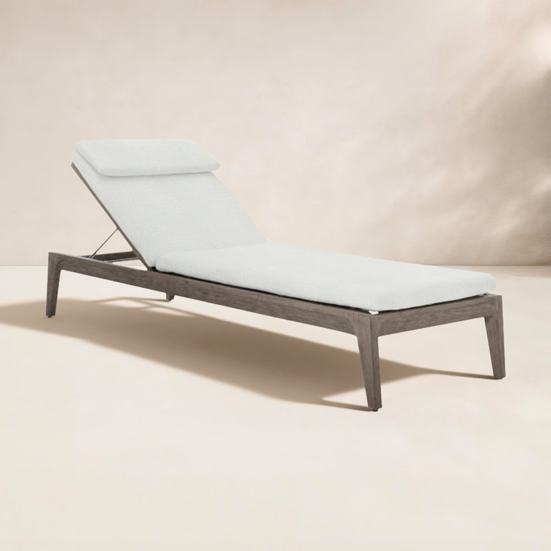 Ibiza 83.9" Long Teak Single Chaise with Cushions, Light Grey/Dark Grey Linen 6032-110