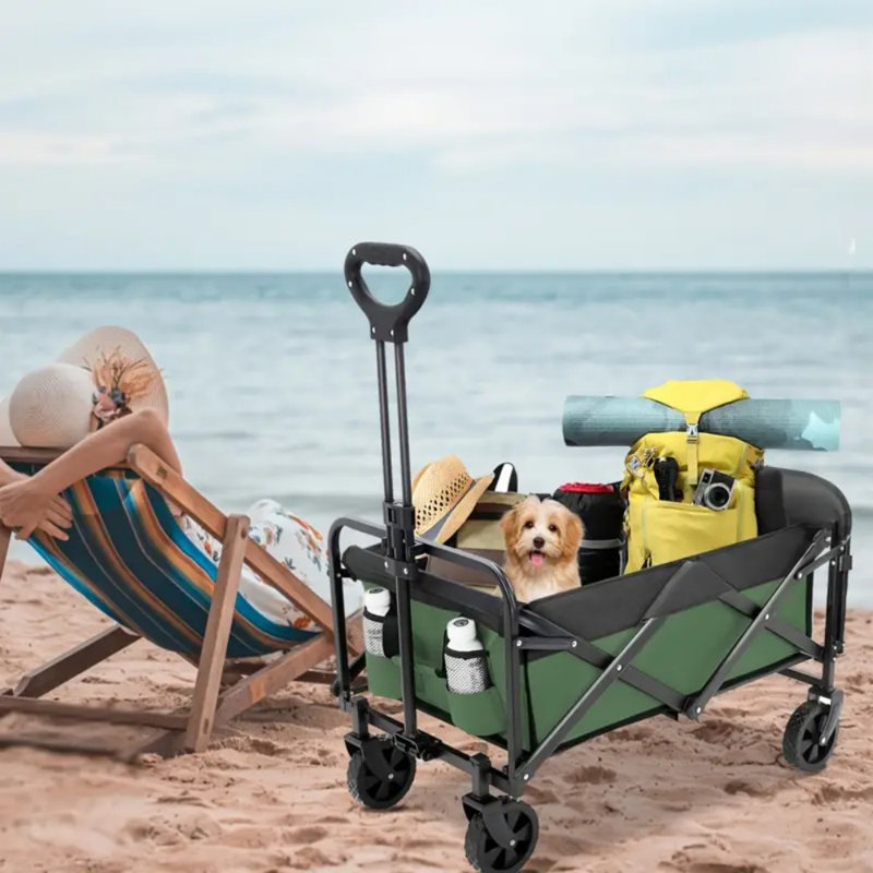 Chariot à roulettes pliable polyvalent avec roues - parfait pour les animaux de compagnie, l'épicerie et les aventures en plein air | Comprend des porte-gobelets et une poignée réglable