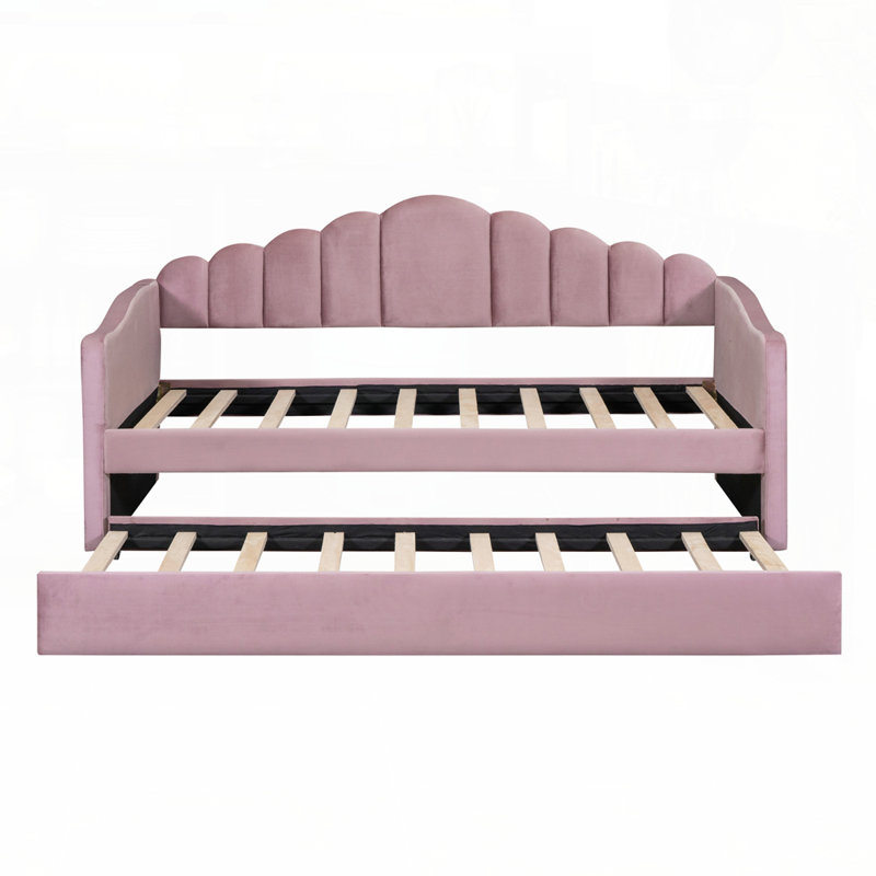 Lit de jour rembourré en velours avec couchette et charge USB, aucun sommier requis pour la vie moderne, Rose