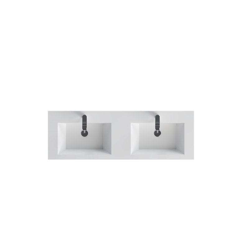 72" Double Natural Oak Bathroom Vanity Free Standing Vanities with Gloss White Resin Stone Top,2 Drawers 4 Doors Modern, 72"