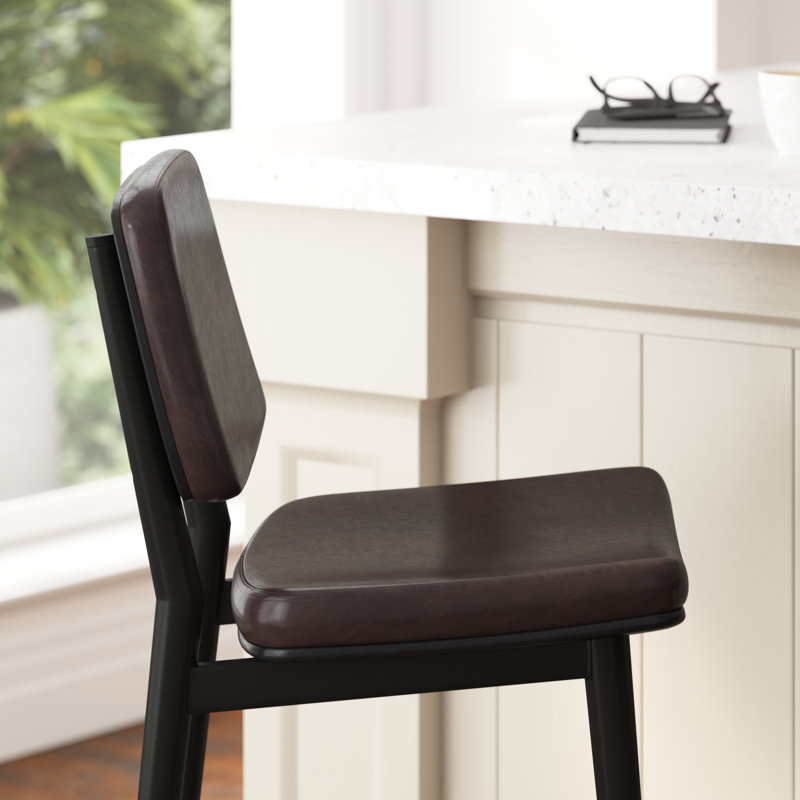 Brown Faux Leather and Metal Counter Stools, Set of 2