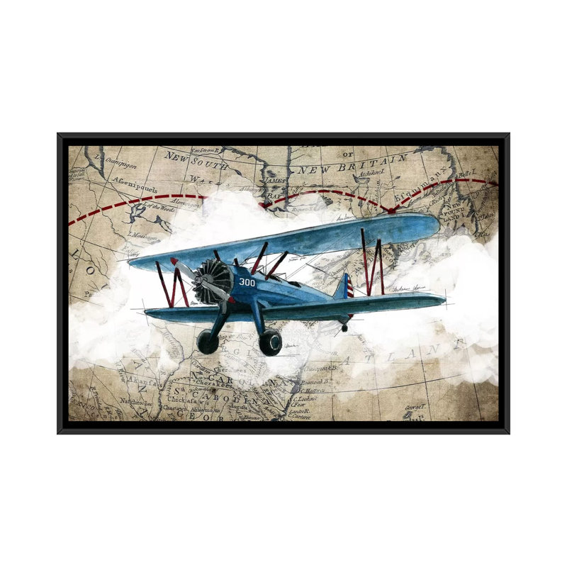 «Biplane I», impression sur toile, H 18 po x l 26 po x P 1,5 po, Toile avec cadre noir, Pas de tapis