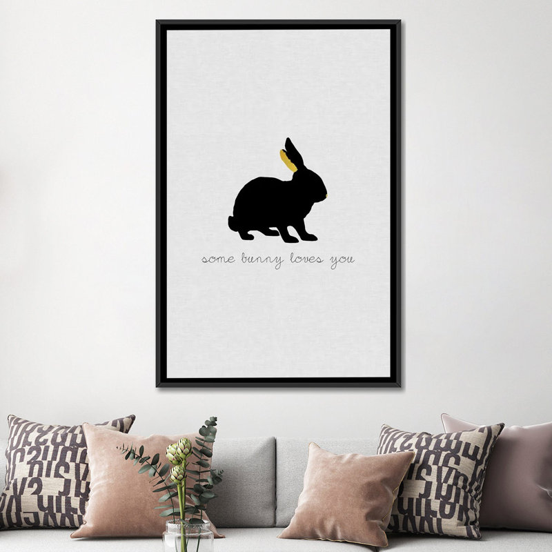 « some lapin aime you », impression sur toile, H 60 po x l 40po x P 1,5 po, Toile avec cadre noir, Pas de tapis