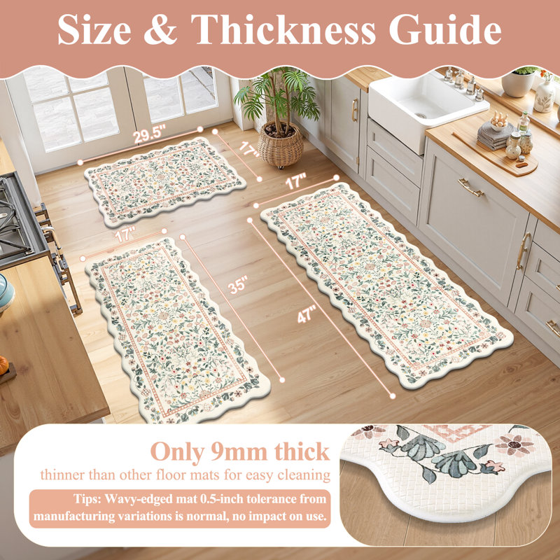 Anti-Fatigue Non-slip Kitchen Mat (Set of 3), Pink
