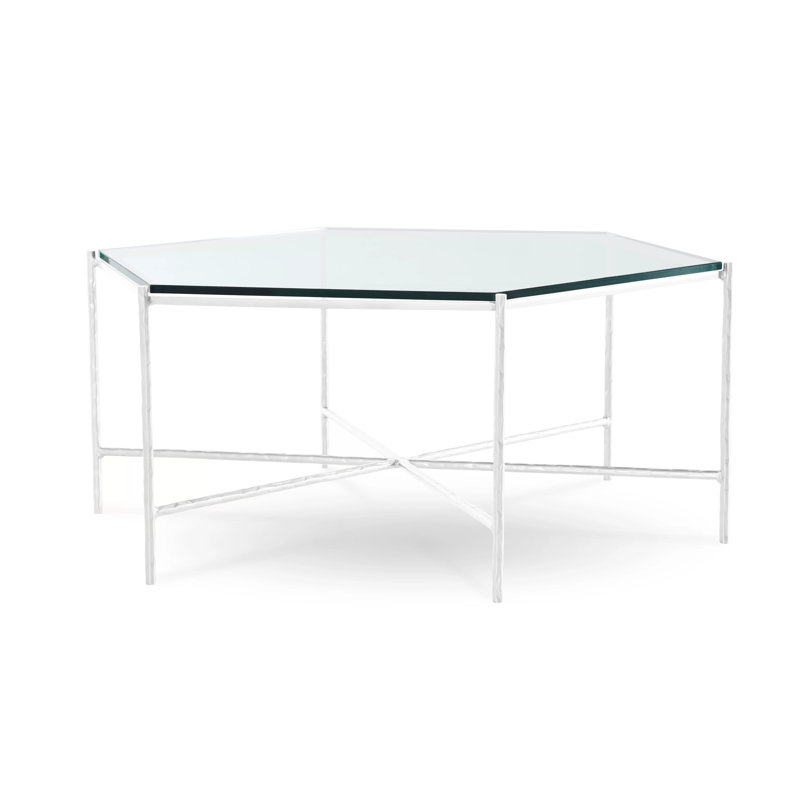 Athena Glass Top Coffee Table, Glacier White, Clear, Glass