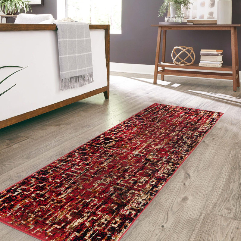 Tapis bordeaux à motif géométrique Knowle, Tapis de couloir 2 pi 2 po x 12 pi