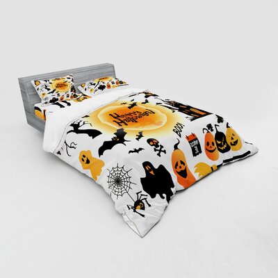 All Hallows Day Objects Haunted House Owl and Trick Or Tre at Candy Black C at Duvet Cover Set -  Ambesonne, bsnev_18818_queen