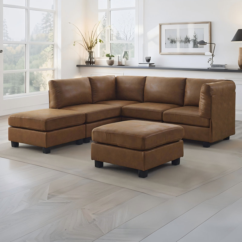 Canapé modulaire en forme de U de 120 po avec 2 repose-pieds amovibles, canapé moderne surdimensionné en similicuir de 6 places pour le salon