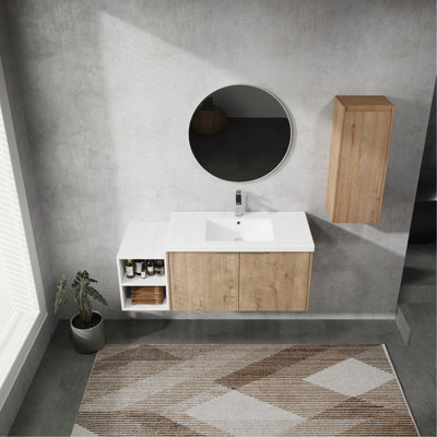 Meuble-lavabo mural 48 po avec lavabo et armoire latérale, portes à fermeture douce, armoire combinée (emballage KD)