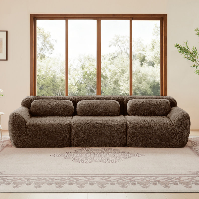 Tissu moelleux moelleux et moelleux de 114 po, canapé modulaire modulaire, conception ergonomique avec repose-pieds et coussins décoratifs, connexion par boucle pour emballage sous vide à compression complète