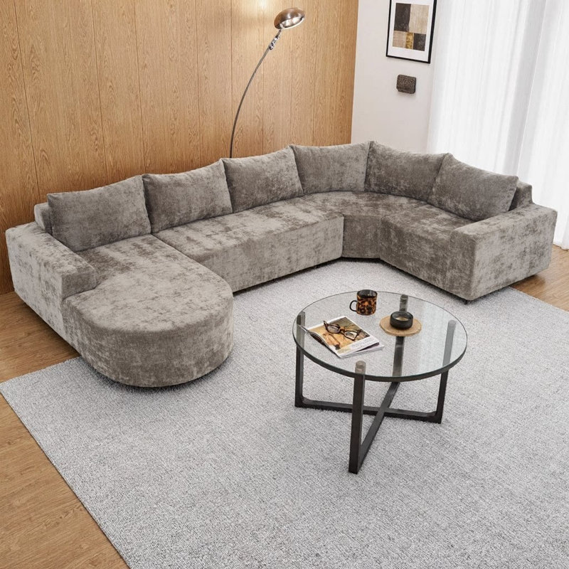 Canapé modulaire surdimensionné en U de 139 po surdimensionné de 139 po | Ensemble de canapé rembourré en chenille semblable à un nuage avec siège profond et support à ressorts ensachés | Canapé modulaire 5 pièces pour salon, salle familiale ou espace à aire ouverte