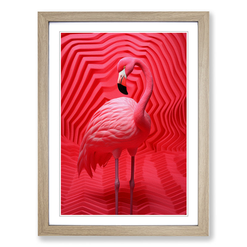 Flamingo Op - Framed Print, Oak Framed, 46cm H x 34cm W