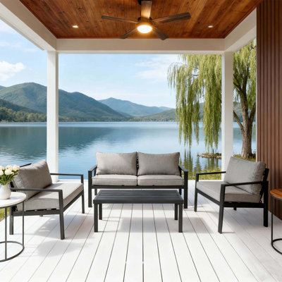 The Patio Aluminum Sofa Conversation Set with Coffee Table & 2 Accent Chair Sofa & Loveseat Sofa (4PCS)