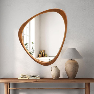 Irregular Natural Wood Frame Wall Mirror