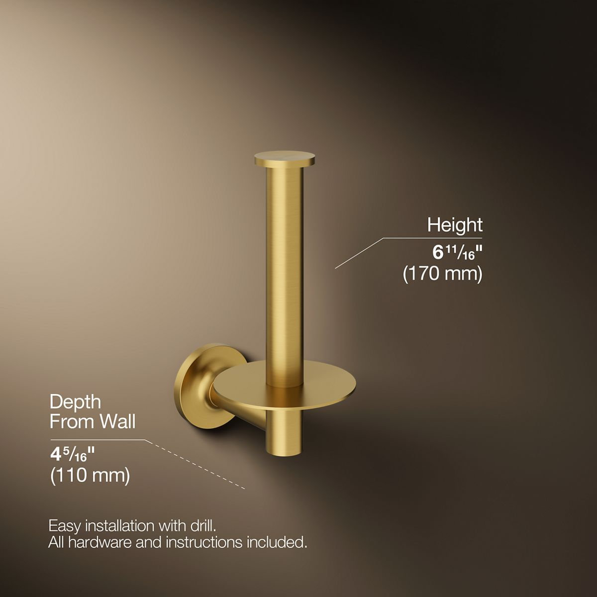 Purist Vertical Toilet Paper Holder, Vibrant Brushed Moderne Brass