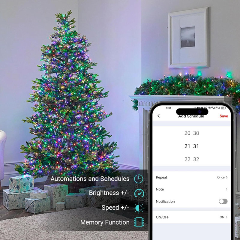 Smart Color Changing 65ft LED Christmas Tree Lights