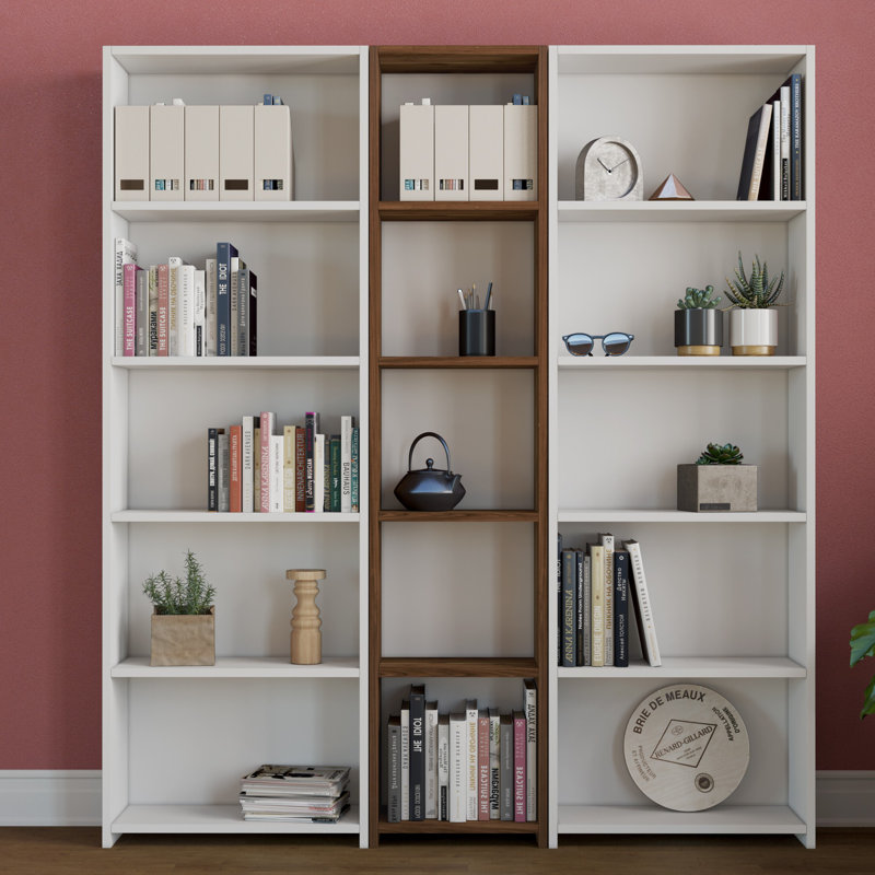 Bibliothèque Bulluck H 66,54 "x l 59,06", Blanc / noyer
