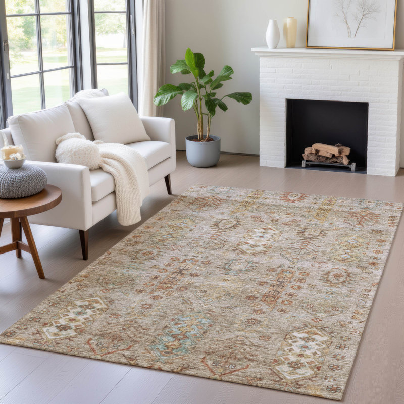 Machine Washable Indoor/Outdoor Xhevrie Beige Rug, Rectangle 8' x 10'