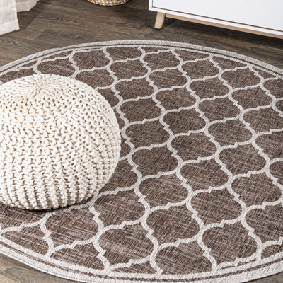 Hague Moroccan Trellis Textured Weave Espresso/Taupe Indoor/Outdoor Rug