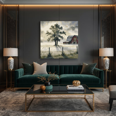 «Farm Morning Mist», art mural sur toile beige