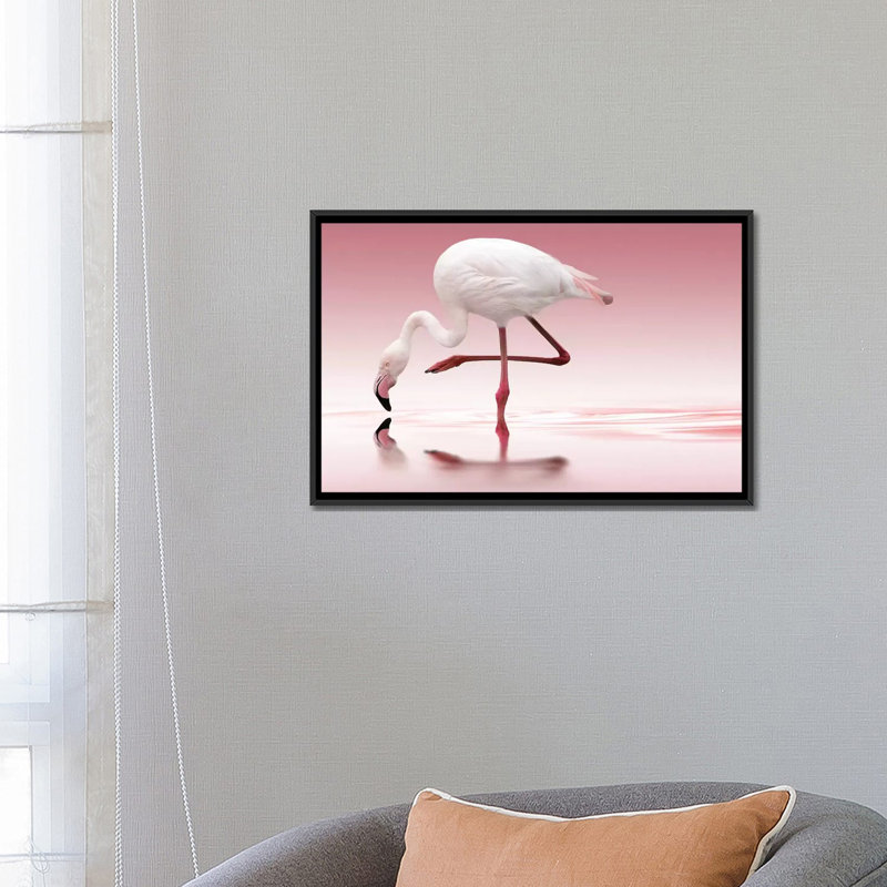 «Flamingo» par Doris Reindl, impression sur toile tendue, H 18 po x l 26 po x P 1,5 po, Toile avec cadre noir, Pas de tapis
