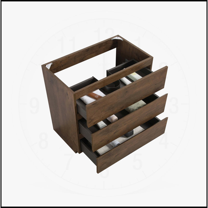 Meuble-lavabo de salle de bain avec trois tiroirs SANS lavabo, H 32,3 po x l 29,7 po x P 17,9 po, Noyer