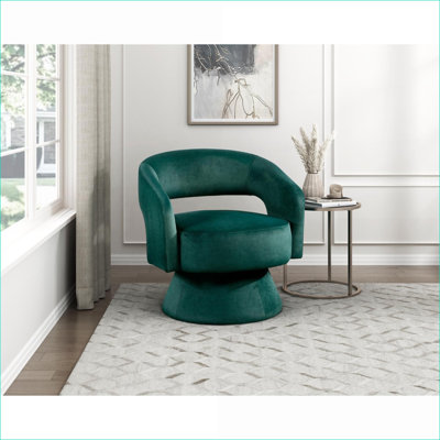 Fauteuil d'appoint pivotant moderne pour adultes, structure en bois massif et revêtement en velours vert