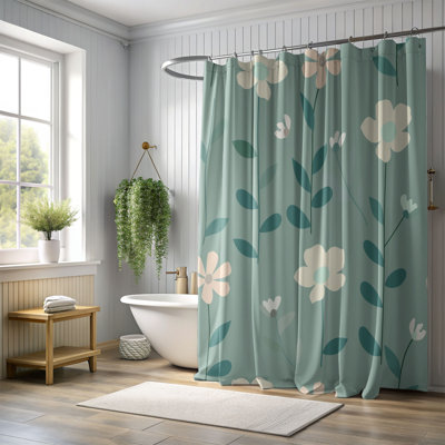 Rideau de douche standard 1 pièce bleu sarcelle et menthe à motif floral