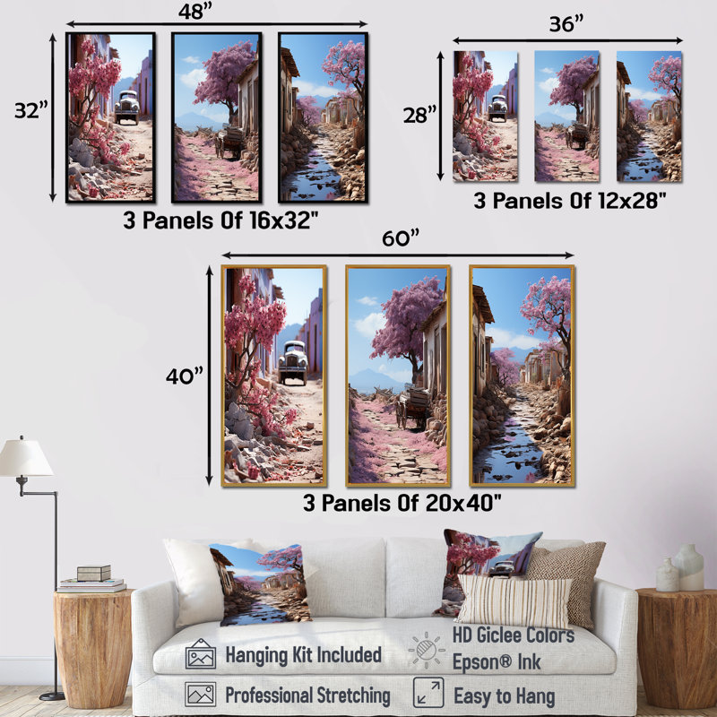 Ensemble de 4 art mural sur toile, "Paysage urbain cubain", Cadre flottant blanc, H 28 po x l 36 po
