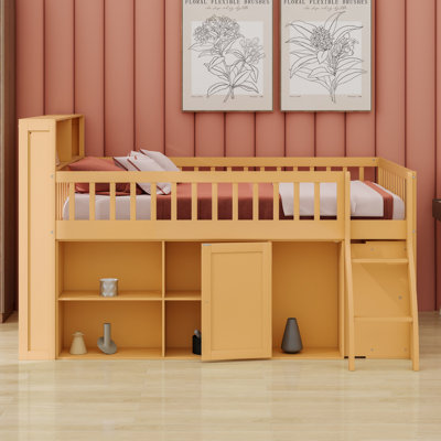 Lit mezzanine avec rangement intégré et tête de lit avec éclairage DEL, parfait pour les enfants et les adolescents