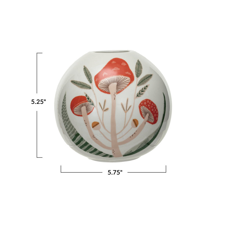 Round Stoneware Vase With Mushrooms