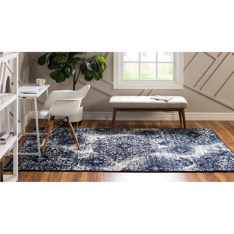 Brandt Floral Area Rug, Rectangle 4'1" x 6'1", Navy Blue