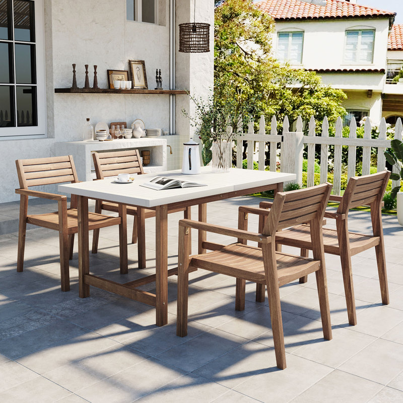 U_STYLE 5-Piece Outdoor Acacia Wood Outdoor Dining Set of 4,59.06-Inch Rectangular Table with Umbrella Hole,Suitable for Patio, Lawn, Garden, Poolside, & Indoor Use