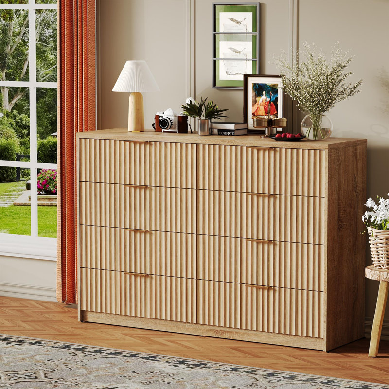 8/9 Drawer Fluted Dresser with Metal Handle, Modern Chest of Drawers for Bedroom & Living Room, Brown