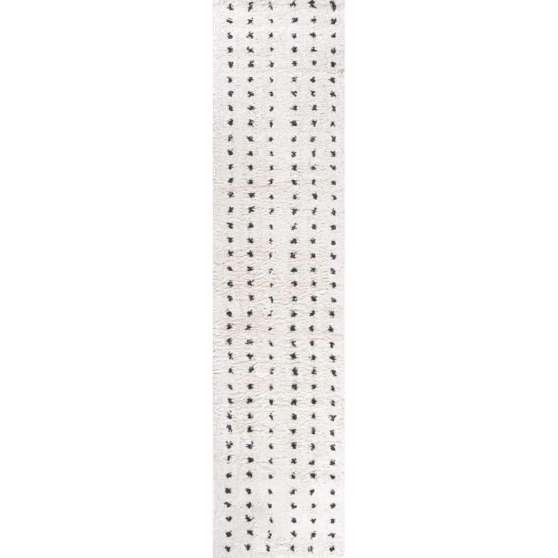 Pele Modern Geometric Dot Shag White/Gray Rug, Runner 2' x 10'