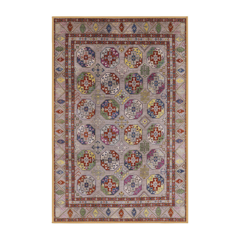 Tapis géométrique brun / gris / bleu, Rectangle 6 pi x 9 pi